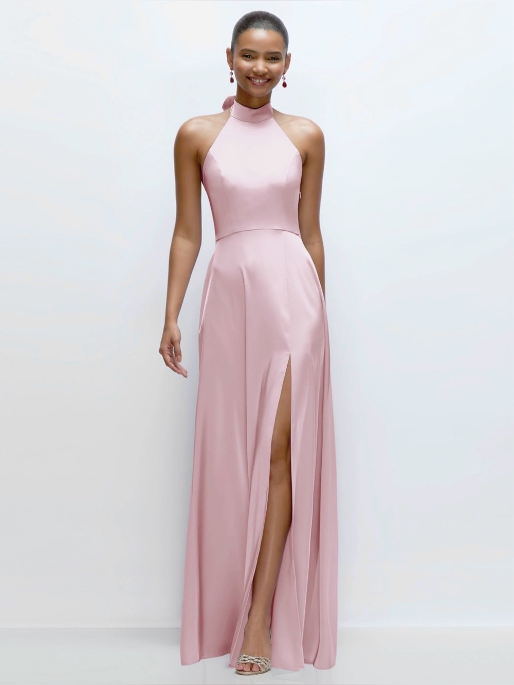 AFTER SIX Aimee Halter Satin Gown Small Ballet Pink Side Slit Bridesmaid Formal